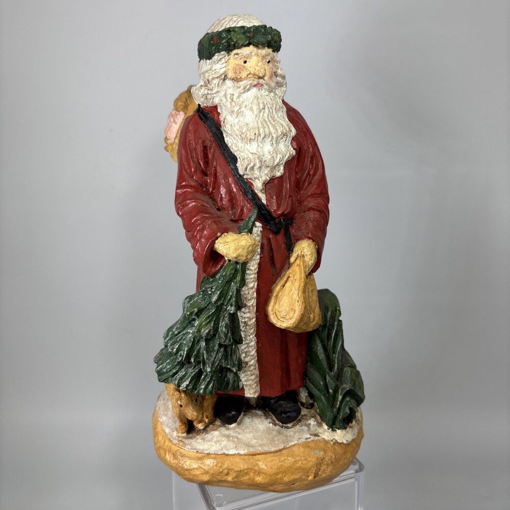 Vintage 8" Christmas Santa Claus Paper Mache Hand Painted Figurine Tree Toy Sack